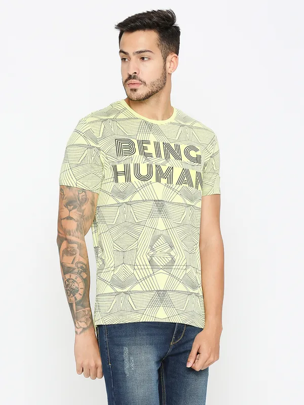 Being Human Men Regular T-Shirts-Wax Yellow